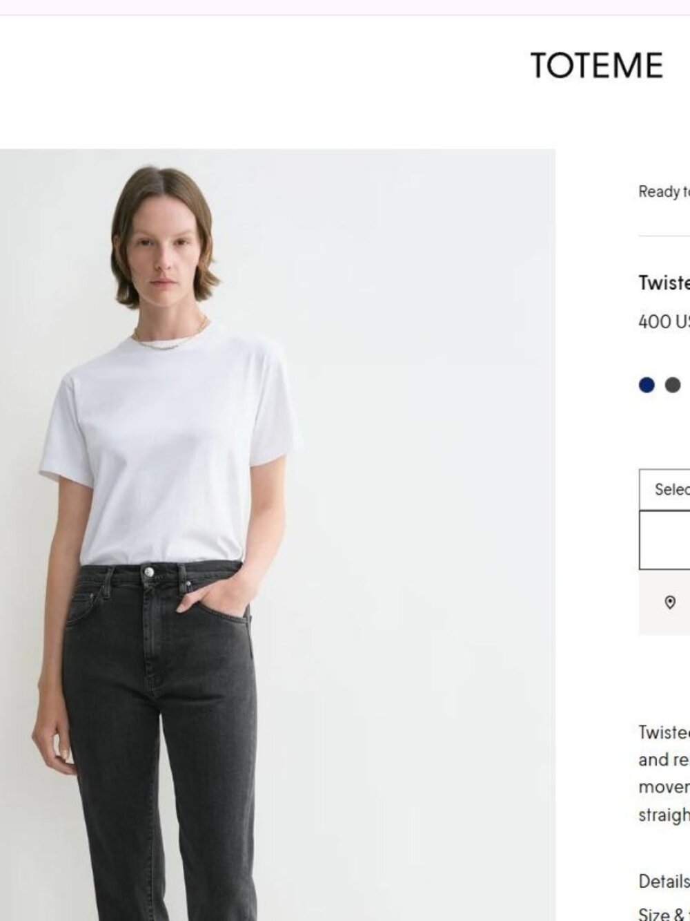 $400 Toteme Twisted Seam Denim Gray Jeans 26 32 Black Faded See Measurements
